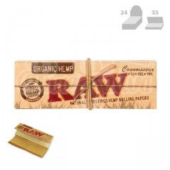 RAW Organic Hemp Connoisseur 1 1/4 with Tips Natural Rolling Paper (33/Papers, 24/Box)