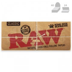 RAW Classic KingSize Supreme Creaseless Natural Rolling Papers (40/Papers, 24/Box)