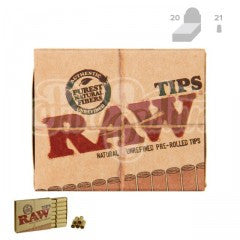 RAW Natural Unrefined Re-Rolled Filter Roach Tips (21/Tips, 20/Box)