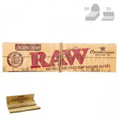 RAW Organic Hemp Connoisseur KingSize Slim with Tips Natural Rolling Paper (32/Papers, 50/Box)