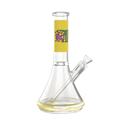 Yellow Keith Haring Glass Water Pipe